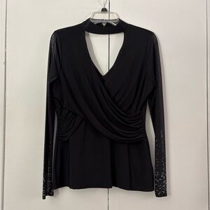 Star by Julien Macdonald Low Cut Black Wrap Blouse US 10